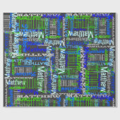 Personalisierter Individuelle Name Collage Blue Ge Geschenkpapier (Flach)