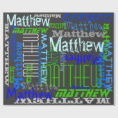 Personalisierter Individuelle Name Collage Blue Ge Geschenkpapier (Flach)