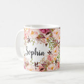 Personalisierter Individuelle Name Floral Boho Kaffeetasse (Vorderseite Links)