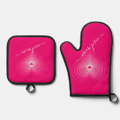 Personalisierter Individuelle Name Herz rosa Ofenhandschuh & Topflappen-Set (Vorderseite)