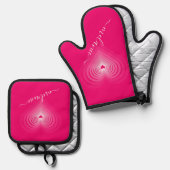Personalisierter Individuelle Name Herz rosa Ofenhandschuh & Topflappen-Set (Vorderseite/Rückseite)