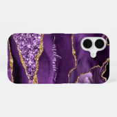 Personalisierter Individuelle Name Lila Glitzer iPhone 16 Hülle (Rückseite (Horizontal))