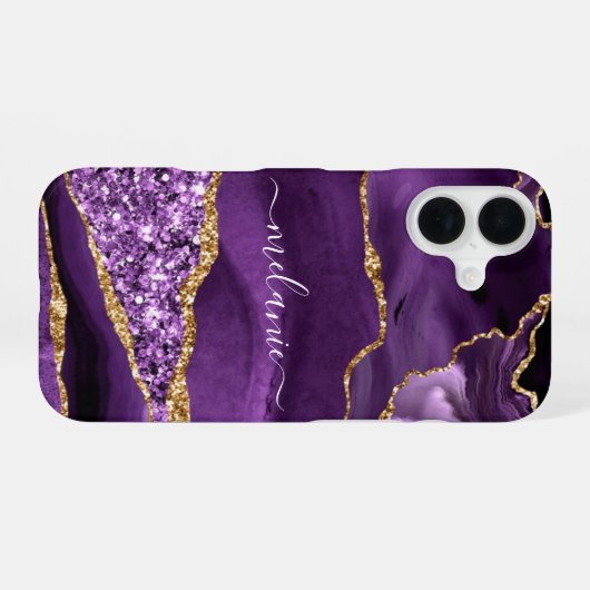 Personalisierter Individuelle Name Lila Glitzer iPhone 16 Hülle (Rückseite (Horizontal))