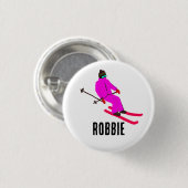 Personalisierter Individuelle Name Retro Pink Skie Button (Vorne & Hinten)