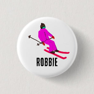 Personalisierter Individuelle Name Retro Pink Skie Button