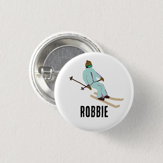Personalisierter Individuelle Name Retro Ski Openi Button (Vorne & Hinten)