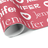 Personalisierter Individuelle Name Rosa Herzmuster Geschenkpapier (Rolleneckpunkt)