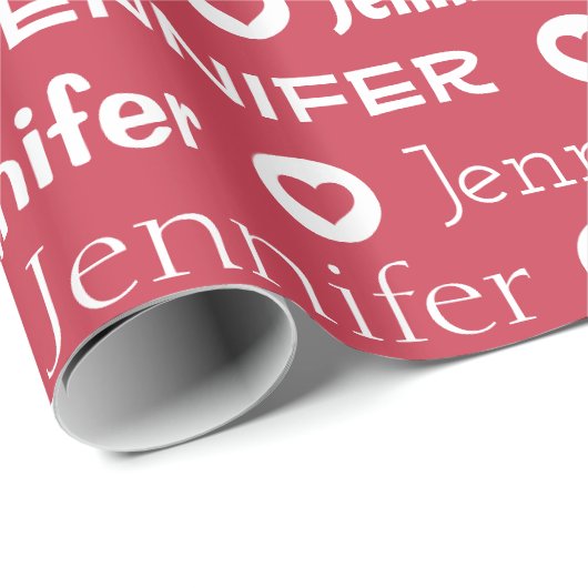 Personalisierter Individuelle Name Rosa Herzmuster Geschenkpapier (Rolleneckpunkt)
