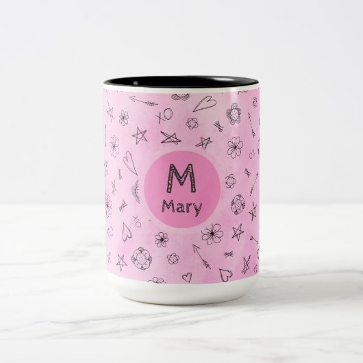 Personalisierter individueller Name und Monogramm Zweifarbige Tasse (Mittel)