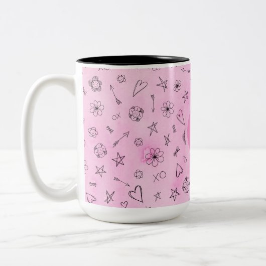 Personalisierter individueller Name und Monogramm Zweifarbige Tasse (Links)