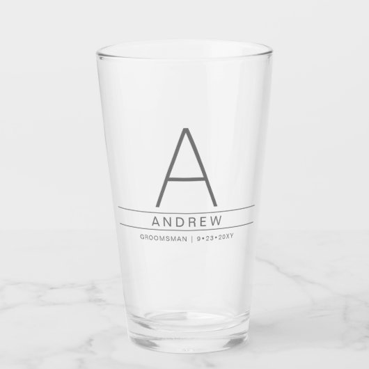 Personalisierter Initial Modern Brautparty Geschen Glas (Vorderseite)