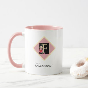 Personalisierter Initial Vintage Rosen "F" Becher Tasse