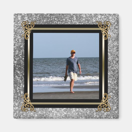 Personalisierter Instagram Foto Gold Silver Glitze Magnet (Vorne)