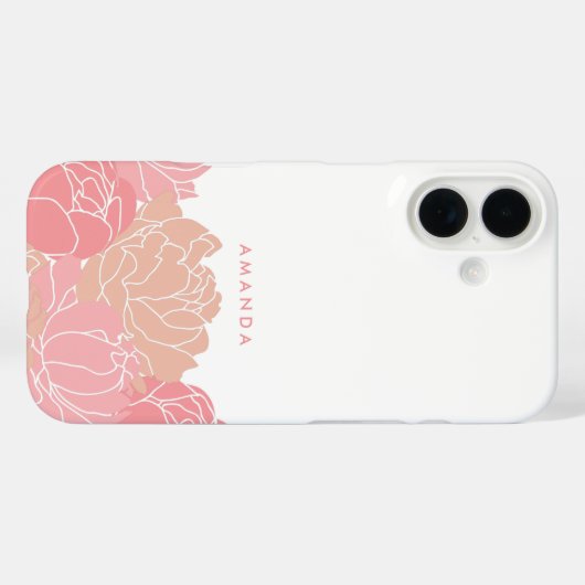 Personalisierter iPhone Case mit Rosa Peonies (Rückseite (Horizontal))