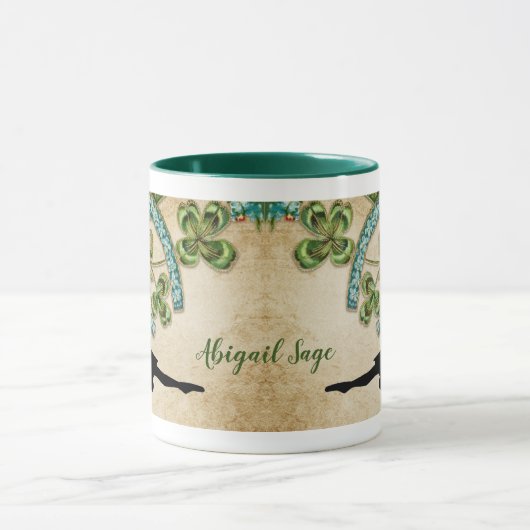 Personalisierter irischer Tänzer, Kleeblatt und Hu Tasse (Zentrum)