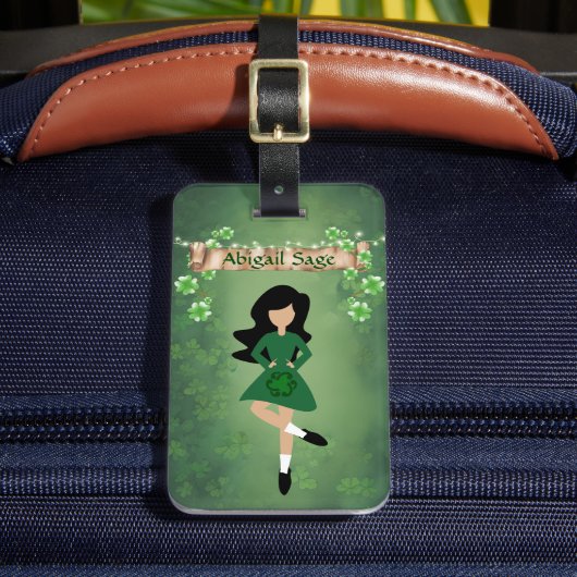 Personalisierter Irish Dancer mit Black Hair Dance Gepäckanhänger (Vorderseite Insitu 2)