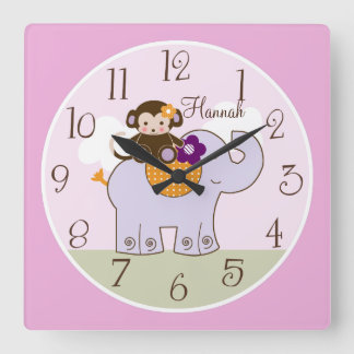 Personalisierter Jacana-Affe auf Elephant Baby Clo Quadratische Wanduhr