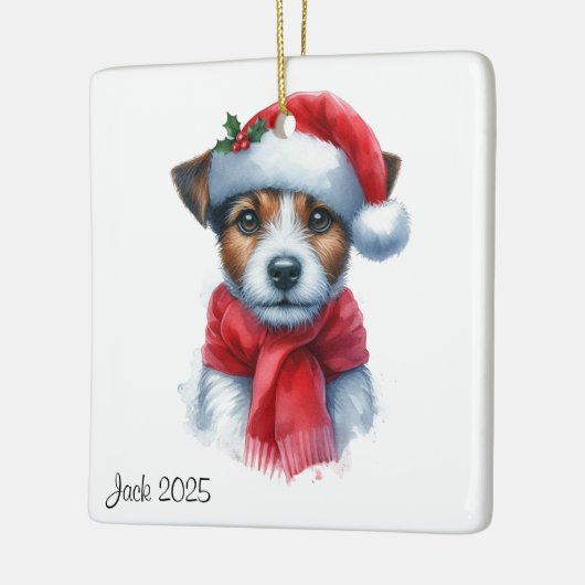 Personalisierter Jack Russell Dog Tragen einer Wei Keramikornament (Links)