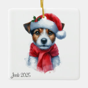 Personalisierter Jack Russell Dog Tragen einer Wei Keramikornament