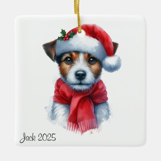 Personalisierter Jack Russell Dog Tragen einer Wei Keramikornament (Vorderseite)