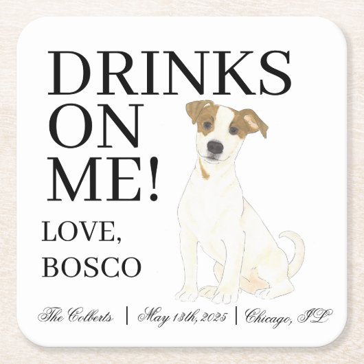 Personalisierter Jack Russell Terrier Dog Wedding Rechteckiger Pappuntersetzer (Vorderseite)
