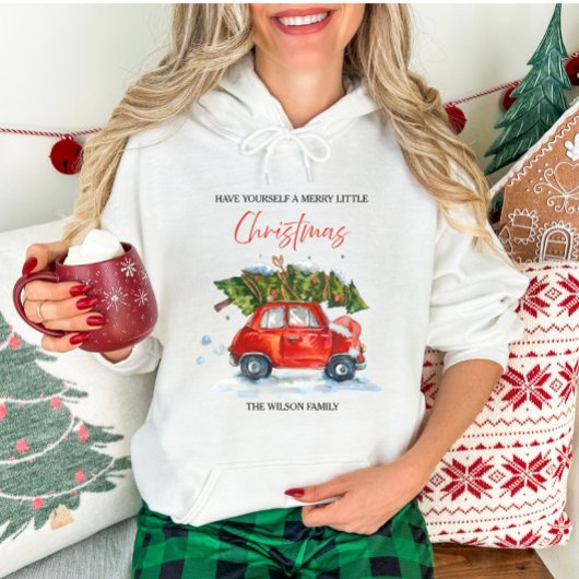 Personalisierter Jahrgang Weihnachten - Rotes Auto Hoodie