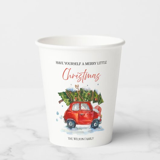 Personalisierter Jahrgang Weihnachten - Rotes Auto Pappbecher (Rückseite)