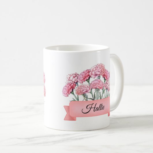 Personalisierter Januar Blume Carnation Custom Kaffeetasse (VorderseiteRechts)