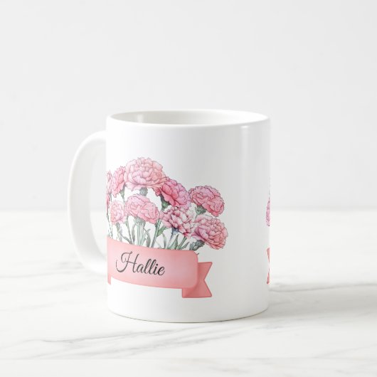 Personalisierter Januar Blume Carnation Custom Kaffeetasse (Vorderseite Links)