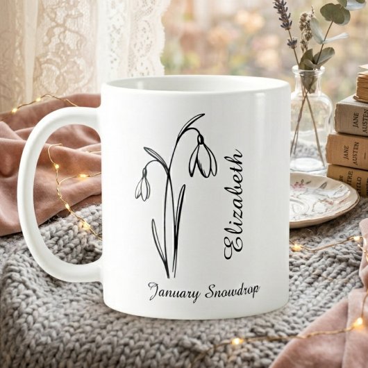 Personalisierter Januar-Geburtstag Schneeglöckchen Kaffeetasse