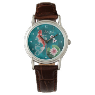 Personalisierter japanischer Koi-Fisch, Kirschblüt Armbanduhr
