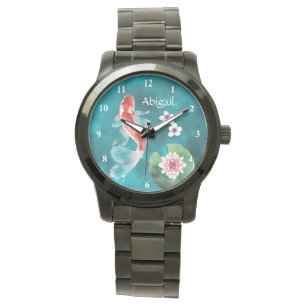 Personalisierter japanischer Koi-Fisch, Kirschblüt Armbanduhr