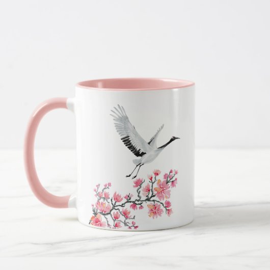 Personalisierter japanischer Kranich und Kirschblo Tasse (Links)