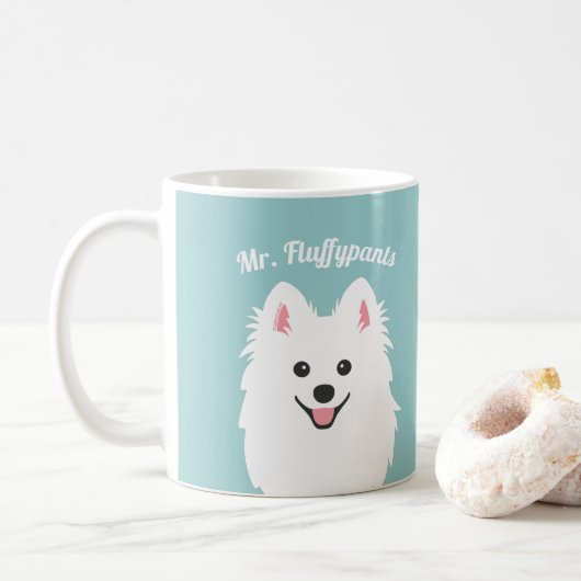 Personalisierter japanischer Spitz-Hund / Samoyed Kaffeetasse (Mit Donut)