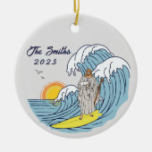 Personalisierter Jesus Surfen Weihnachtsfeiertag Keramik Ornament (Vorne)