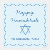 Personalisierter jüdischer Star Blue Happy Hanukka Quadratischer Aufkleber (Vorderseite)