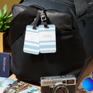 Personalisierter Jugendcampingplatz Blaue Streifen Gepäckanhänger