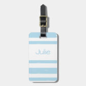 Personalisierter Jugendcampingplatz Blaue Streifen Gepäckanhänger (Vorderseite vertikal)