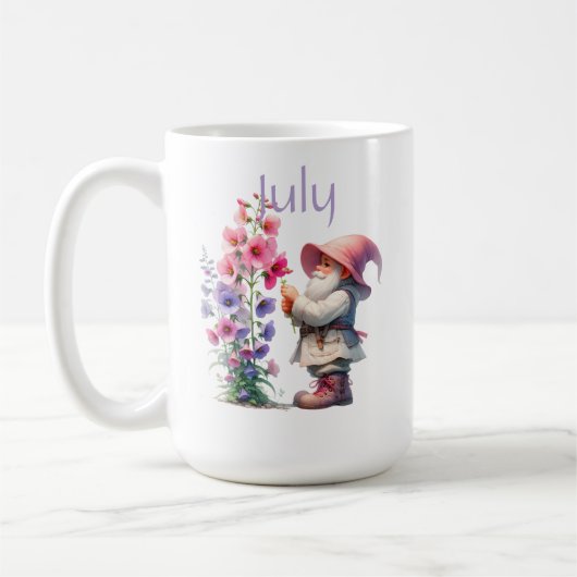Personalisierter Juli Geburtsmonat Garten Gnome Kaffeetasse (Links)