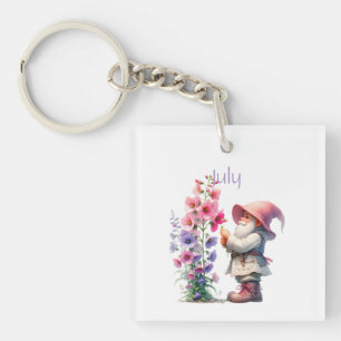 Personalisierter Juli Geburtsmonat Garten Gnome Schlüsselanhänger