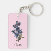 Personalisierter Juli Geburtstag Blume Larkspur Sc Schlüsselanhänger (Rückseite)