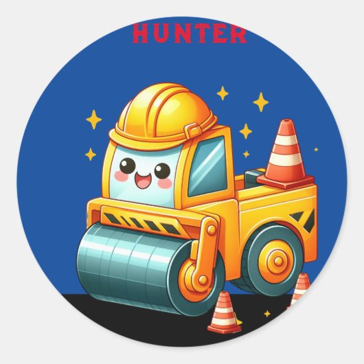 Personalisierter Junge-Dampfwalze Runder Aufkleber (Vorderseite)