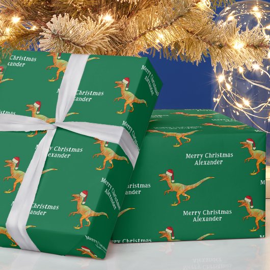 Personalisierter Junge Name Weihnachten Dinosaurie Geschenkpapier