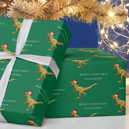 Personalisierter Junge Name Weihnachten Dinosaurie Geschenkpapier