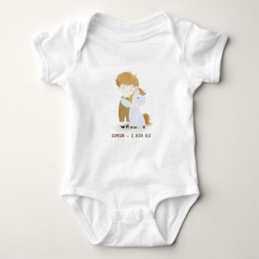 Personalisierter Junge und Pony Baby Strampler (Vorderseite)