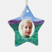 Personalisierter Junge Weihnachten Dinosaur Foto K Keramik Ornament (Rechts)