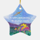 Personalisierter Junge Weihnachten Dinosaur Foto K Keramik Ornament (Hinten)