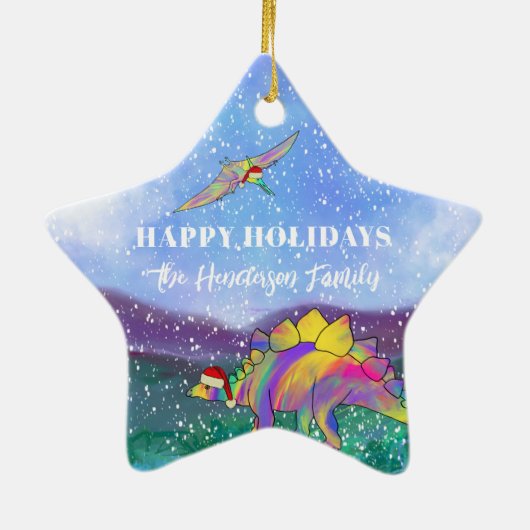 Personalisierter Junge Weihnachten Dinosaur Foto K Keramik Ornament (Hinten)