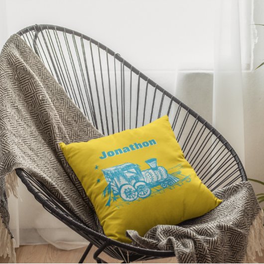Personalisierter Junge Zimmer YELLOW Choo-Zug Kissen
