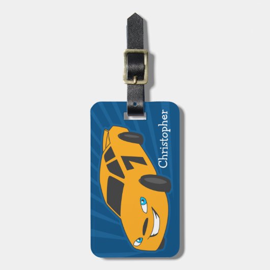 Personalisierter Jungen-Gepäck-Umbau - gelber Gepäckanhänger (Vorderseite vertikal)